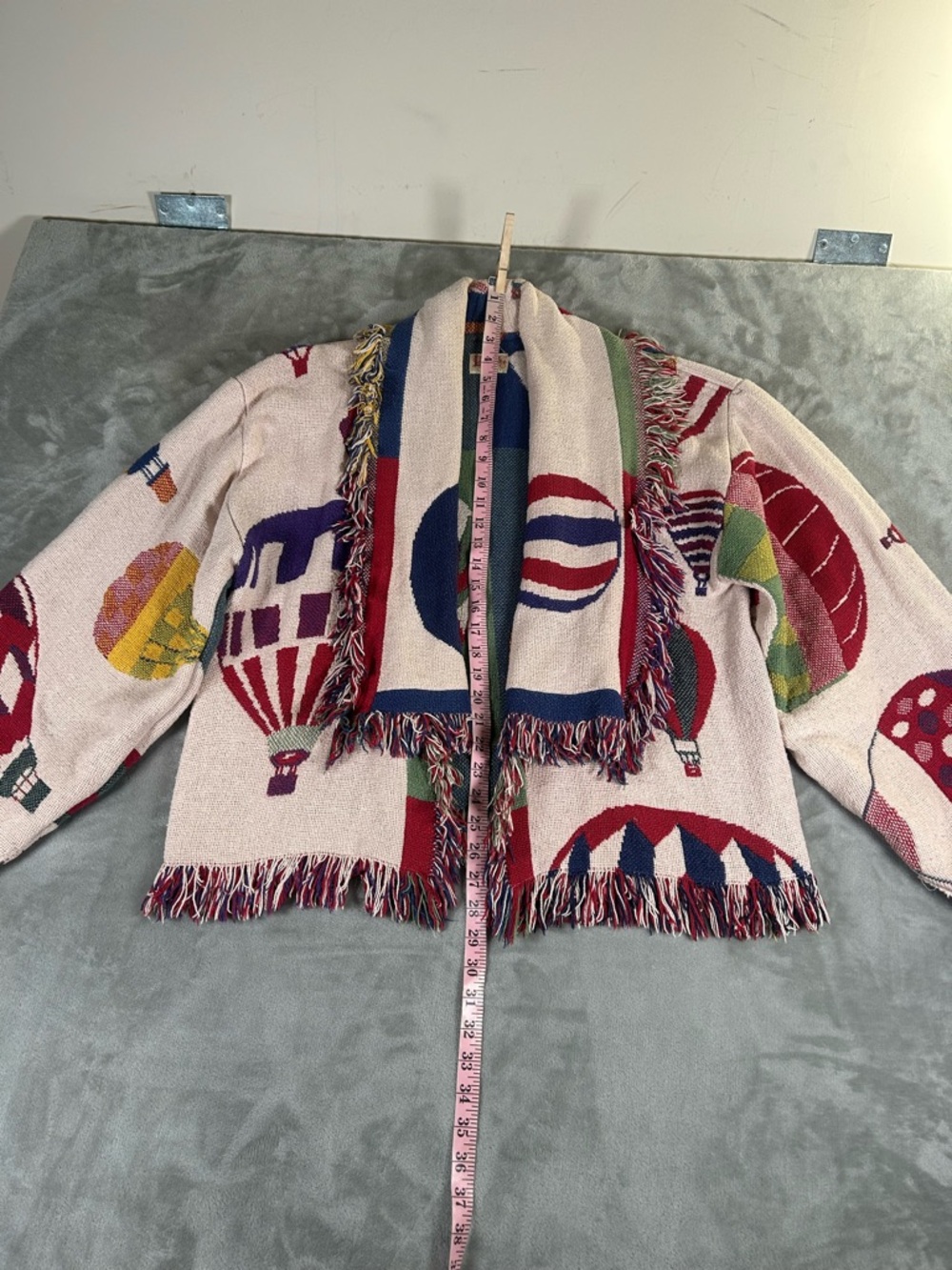 Fringed Multicolor Hot Air Balloon blanket Bomber Jacket - Picture 5 of 9